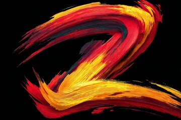 Vibrant abstract swirl highlighting the letter Z with red and yellow brush strokes on a black background