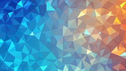 Abstract triangle faceted pattern with cool blue colors on the left and warm orange colors on the right