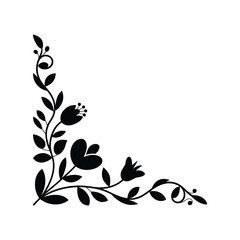 Black floral corner design with delicate leaves and buds