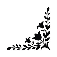 Elegant black floral corner design with leaves and buds