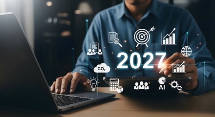 Business strategy forecast for year 2027 planning and growth with ai and sustainability goals set