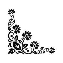 Decorative black floral corner design with leaves and flowers