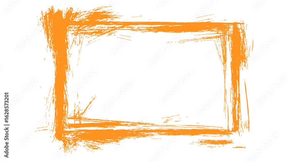 Poster orange square frame made with brush strokes. orange square frame isolated on white background. empty