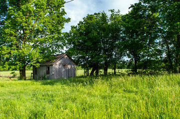 Weathered farm building country landscape