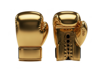 Pair of golden boxing gloves isolated on transparent background