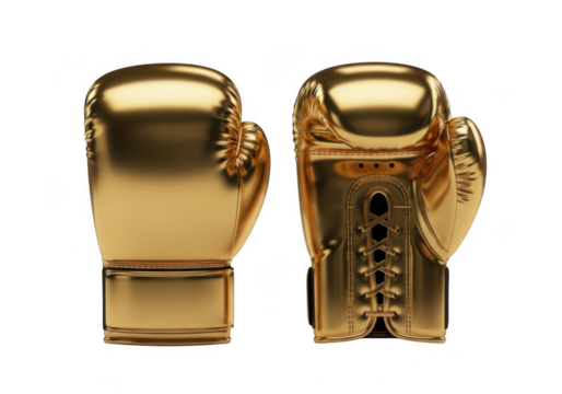 Pair of golden boxing gloves isolated on transparent background - Powered by Adobe