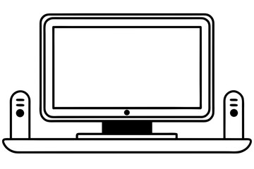 Computer monitor and speakers isolated on white background