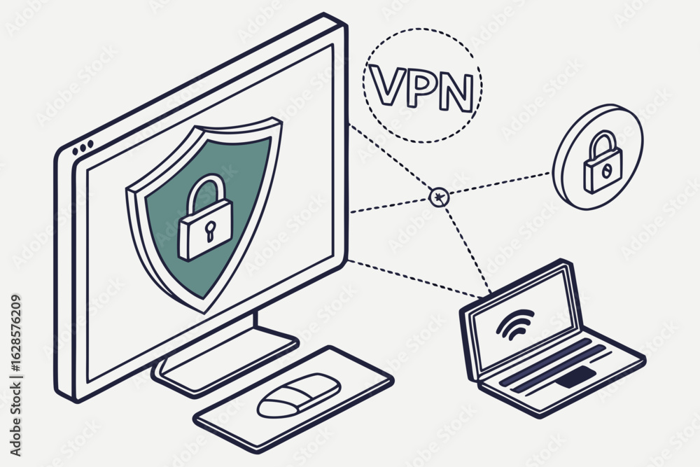 Poster computer network security with vpn protection isolated on white background