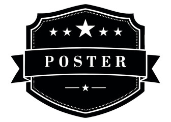 Classic black and white emblem with stars and the word poster silhouette