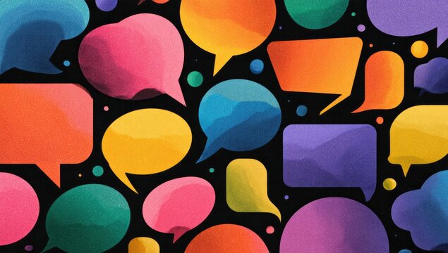 Colorful speech bubbles on a black background