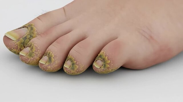 Detailed Close-Up of a Foot Exhibiting Fungal Nail Infection Symptoms.