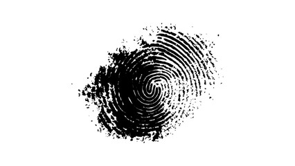 One black fingerprint on white background. human fingerprint on a clean white background. Simple and clear biometric design with ample caption space for identity, security. 