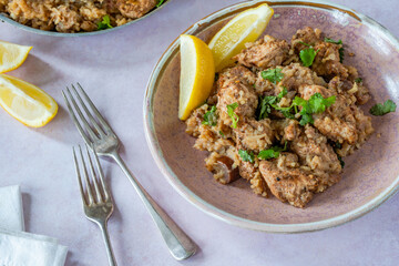 Spiced chicken and date pilaf