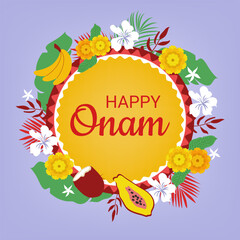 Happy Onam. Indian Kerala festival happy onam greetings background.