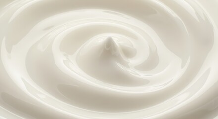 Closeup of creamy white yogurt with a swirling texture, isolated on white background