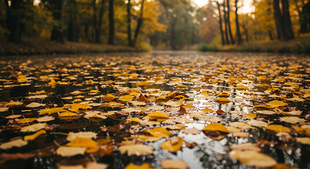 Autumn Leaves Floating Calm Water Nature