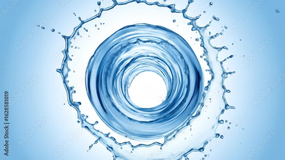 Poster dynamic blue water splash forming a circle creating a visually stunning effect against a white backg