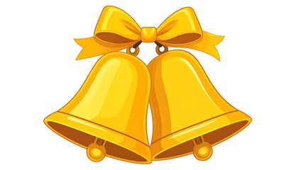 Two gold bells with a yellow ribbon