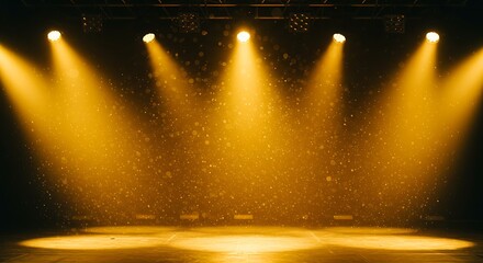 Illuminated stage with spotlights creating a dramatic and captivating scene