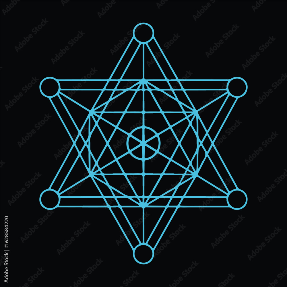 Poster geometric star pattern with interconnected lines and circles blue