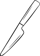 Chef's knife doodle icon in black and white sketch style. Simple vector illustration of essential kitchen tool for cooking blogs, recipes, and culinary branding