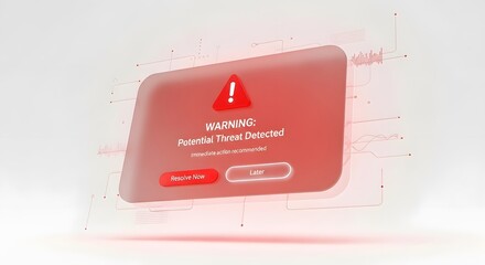 Warning Potential Threat Detected - Digital Security Alert with Red Alert Icon and Technical Data Visualization