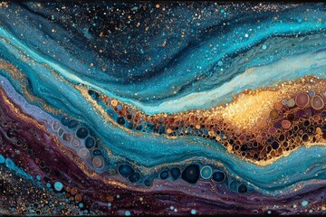 Vibrant abstract art piece showcasing flowing colors and textures inspired by celestial themes