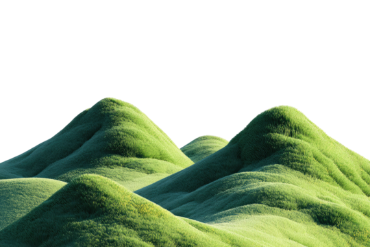 Lush green hills against a black background