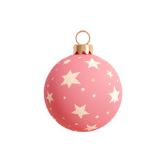 Pink christmas ornament with white stars isolated on transparent background