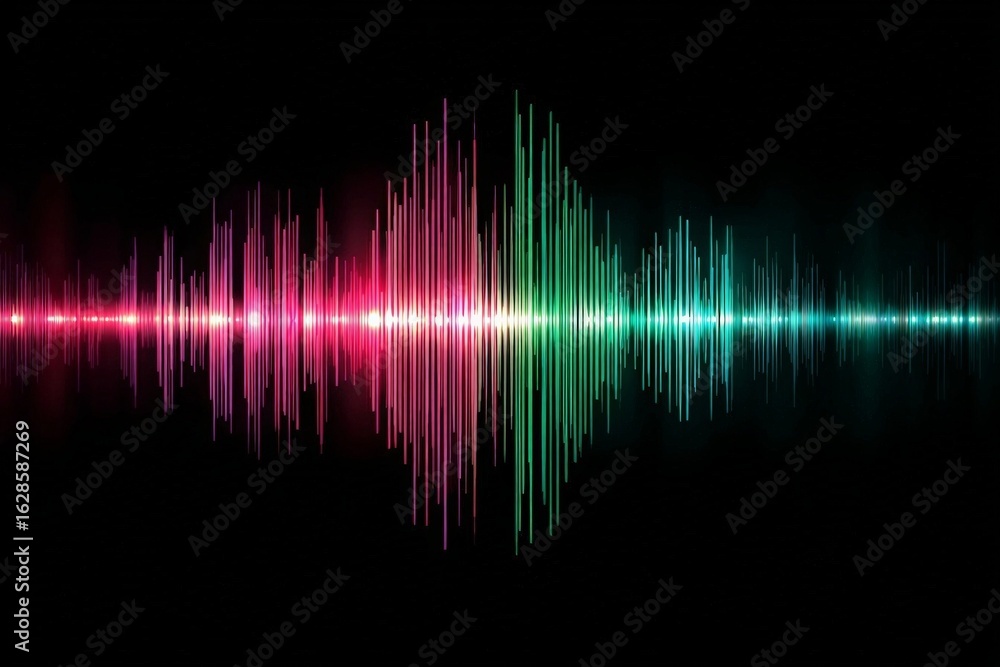 Aufkleber sound wave visualization shows dynamic frequencies with vibrant colors in a dark setting