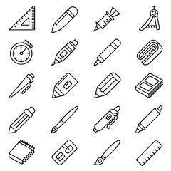 Fototapeta premium Illustration of various stationery items including pens pencils ruler and other drawing instruments tools and supplies