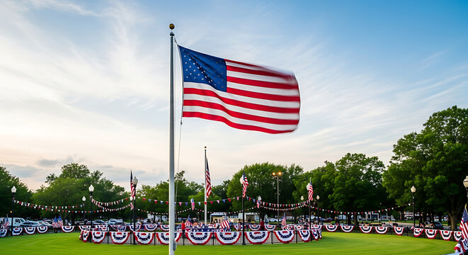 American flag waving proudly against a beautiful sky background.