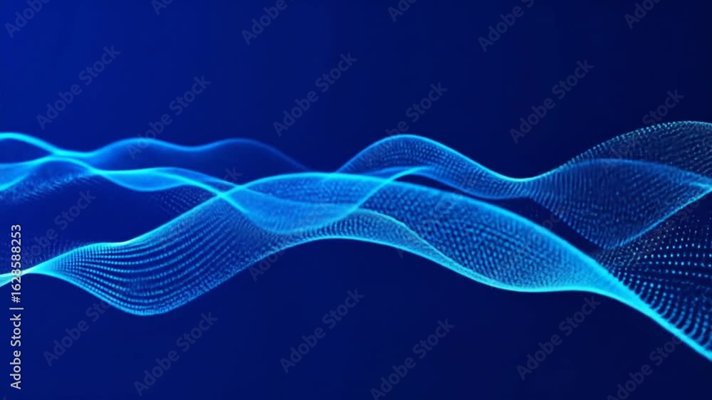 Poster abstract digital blue wavy lines over dark background representing data flow