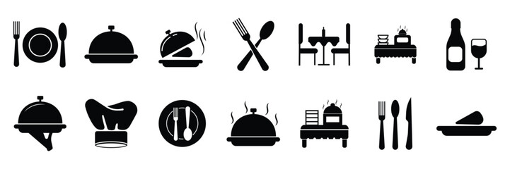 Cooking icon, Kitchen, Restaurant icon, vector set. Silhouett of kitchenware, Cooking, icon vector. Meal, cooking, menu, restaurant, food delivery, fast food and dinner icons. Vector illustration.