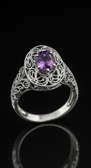 Fototapeta premium Silver ring with amethyst