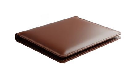 Brown leather bi fold wallet isolated on transparent background