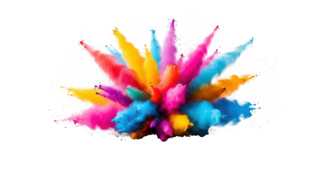 Explosion of vibrant holi powder colors isolated on transparent background - Powered by Adobe