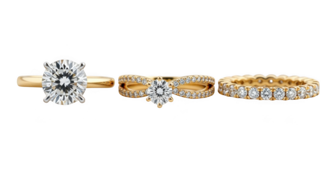 Three diamond rings isolated on transparent background