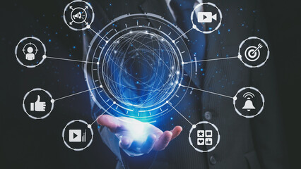 Obraz premium Content marketing interface with data dashboards, analytics charts, and content tools. Marketing success comes from content performance, content planning, and marketing optimization. Spire