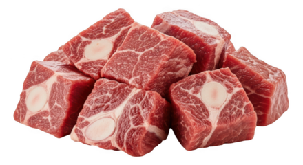 Raw beef tail cuts isolated on transparent background