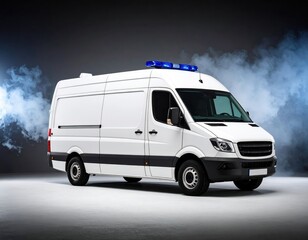 arafed white van with blue lights on top of it