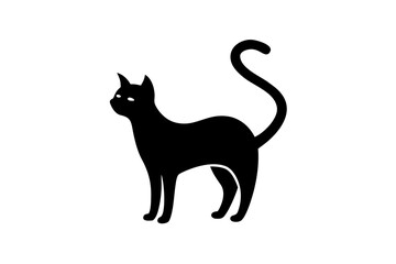 Black Cat Silhouette with Arched Back – Minimalist Vector Icon

