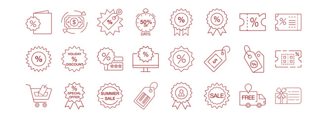 Modern thin line art icons for discount and sale promotions coupon percentage
