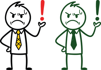 Angry stick figure with exclamation point vector illustration