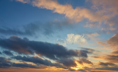 Dramatic Sunset Sky with Mixed Clouds