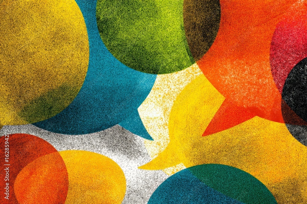 Poster colorful speech bubbles in an abstract design symbolizing communication and conversation in a creati