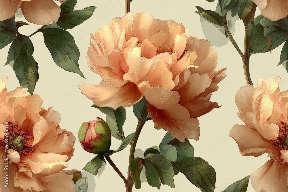 Poster peach peonies in delicate floral design creating a serene atmosphere in a light-toned setting