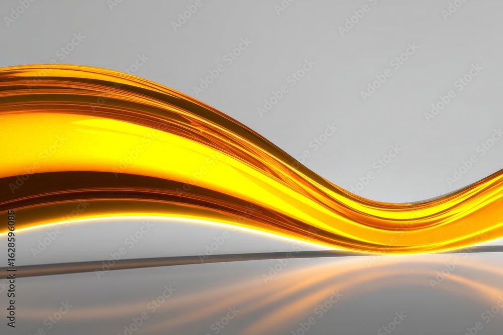 Poster dynamic golden wave flowing gracefully across a smooth surface reflecting light in a modern design s