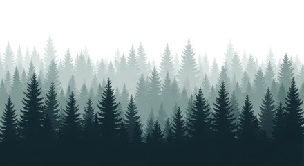 Fototapeta premium Misty Pine Forest Landscape Illustration