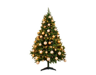 Festive small Christmas tree with golden ornaments